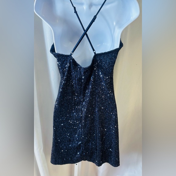 Jump Apparel Navy Blue Sequin Sleeveless Slip Dress‎ Mini size M - Picture 5 of 10